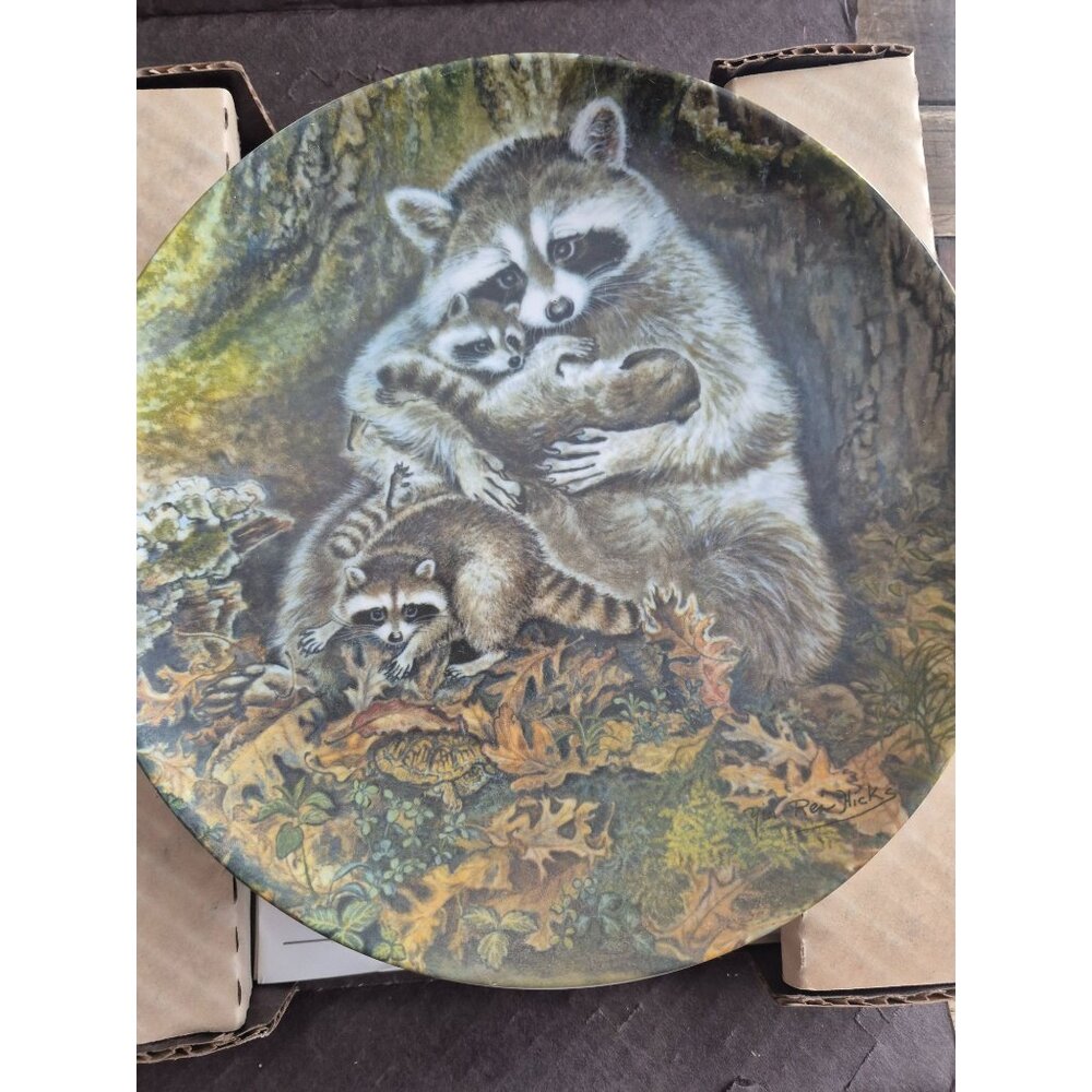 Raccoon Family Collectors Plate "A Protective Embrace" By Kevin Daniel Limited E
